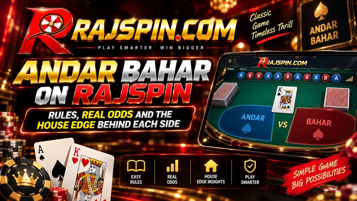 Live Andar Bahar table on Rajspin with a joker card in the centre and cards dealt to the Andar and Bahar sides