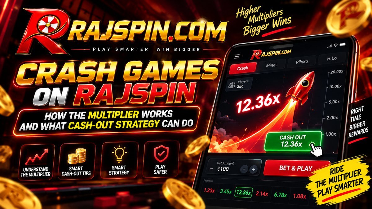 Rajspin crash game screen showing a rising multiplier curve with a cash-out button and provably fair panel