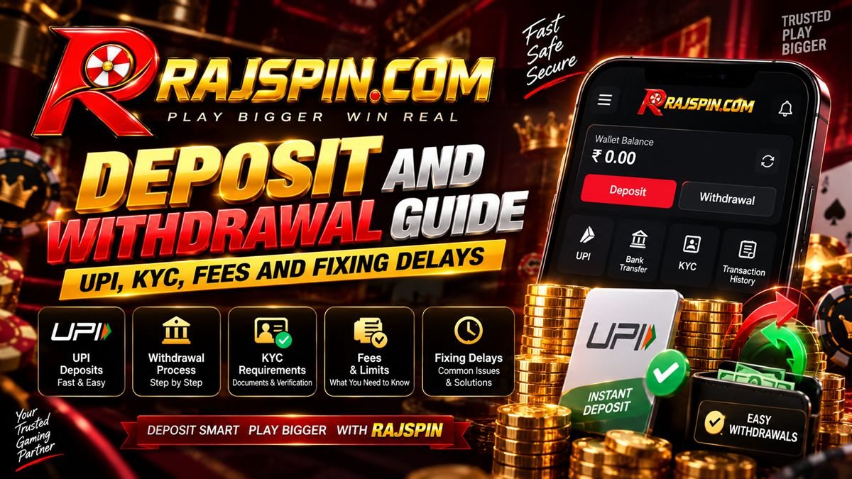 Rajspin app wallet screen showing deposit and withdrawal options with UPI, IMPS and USDT