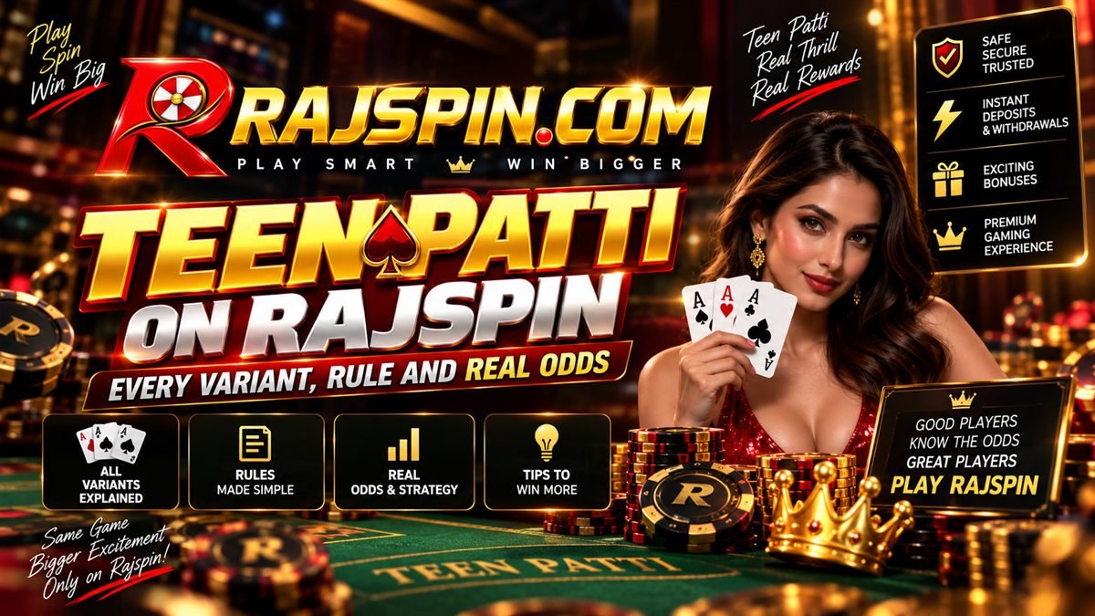 Teen Patti table in the Rajspin app with three dealt cards and the blind and chaal betting controls