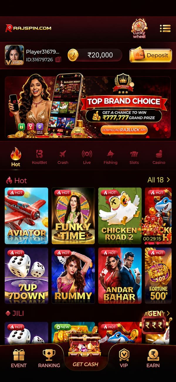 Rajspin app hot games grid with Aviator, Funky Time and Teen Patti