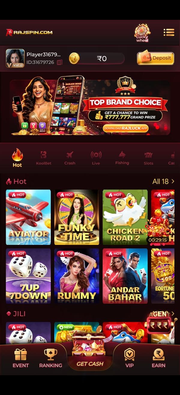 Rajspin app VIP and referral earnings screen